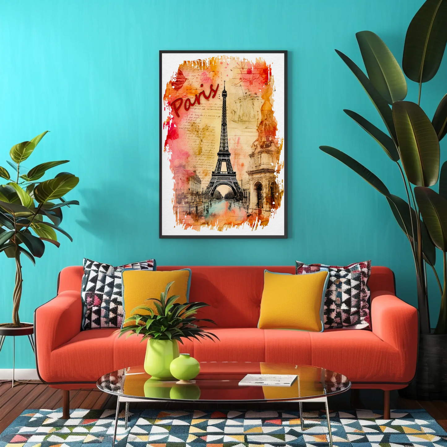 Paris Eiffel Tower Ink Sketch with Vintage Background