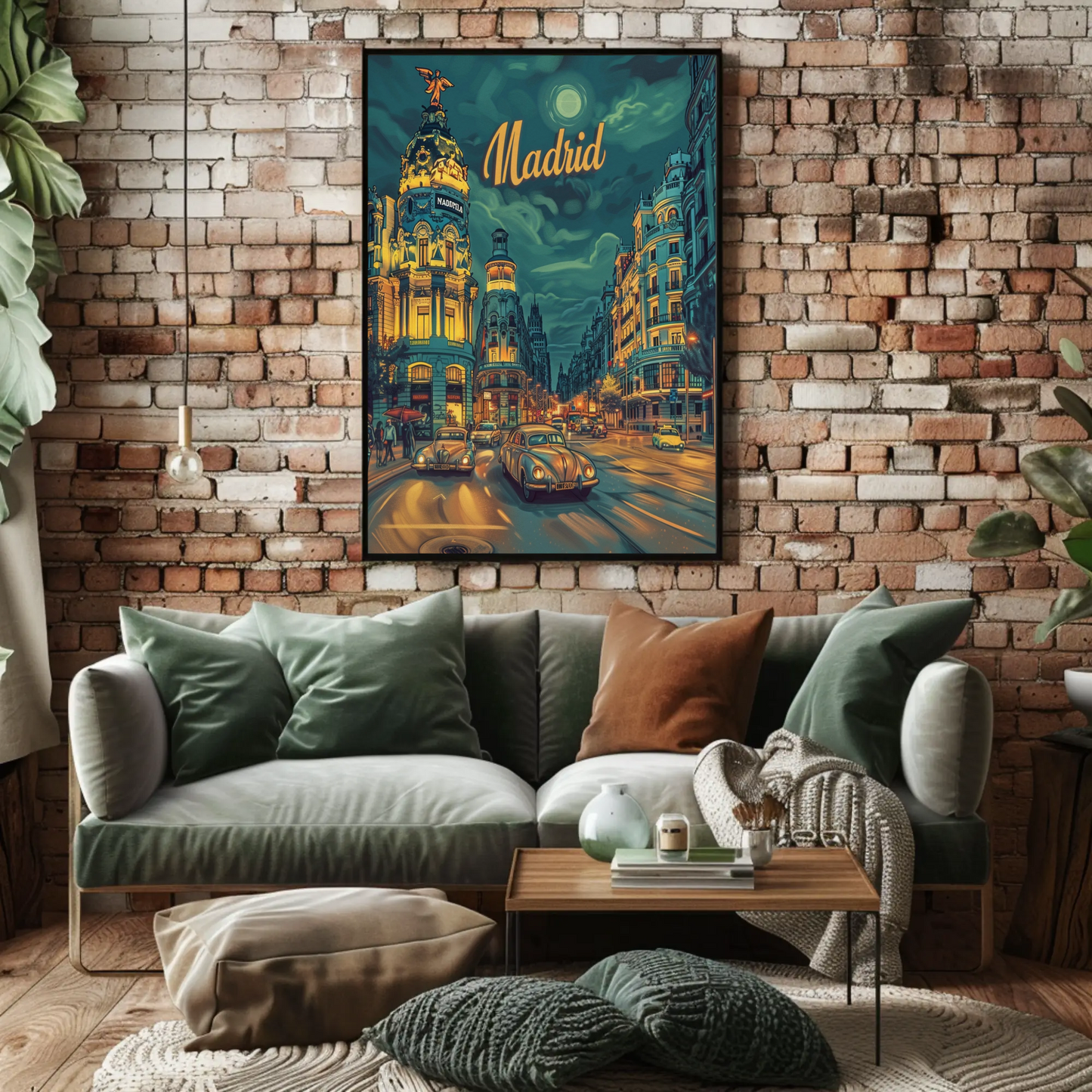 Madrid Night Drive Glowing Lights Retro Travel Poster
