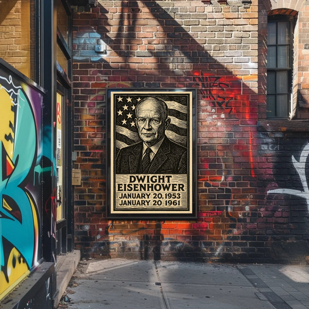 Eisenhower Patriotic Woodcut Vintage Poster