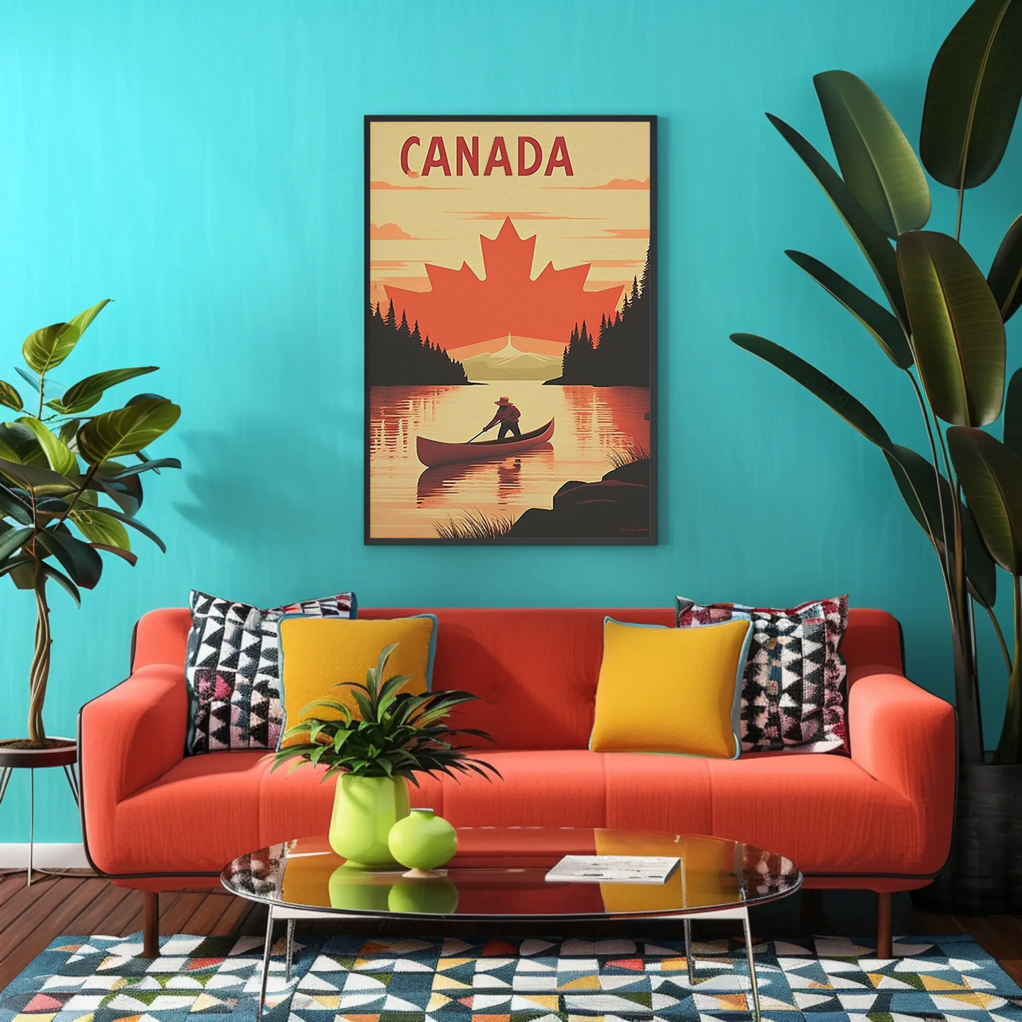 Vintage Poster Canada Canoe Sunset