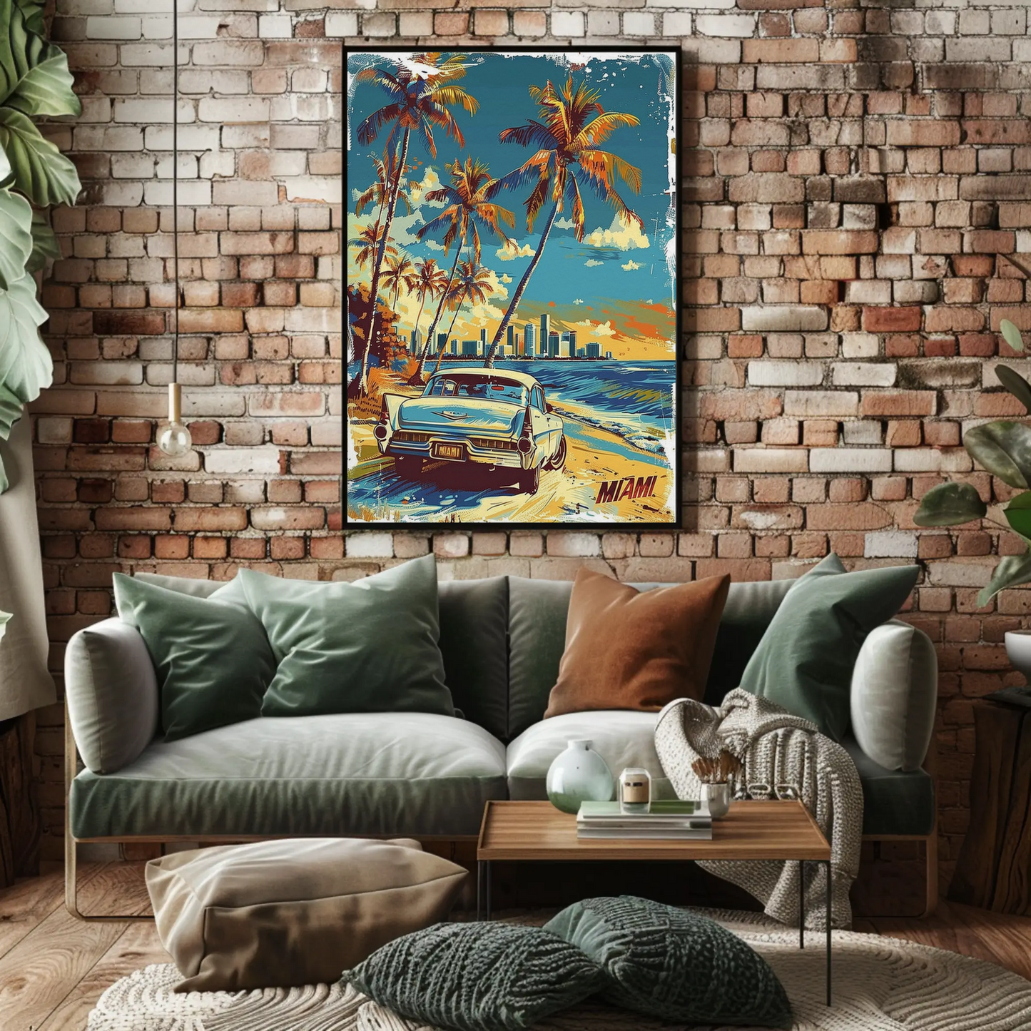 Miami Classic Car Palm Trees Beach Scene Travel Poster Travel Poster