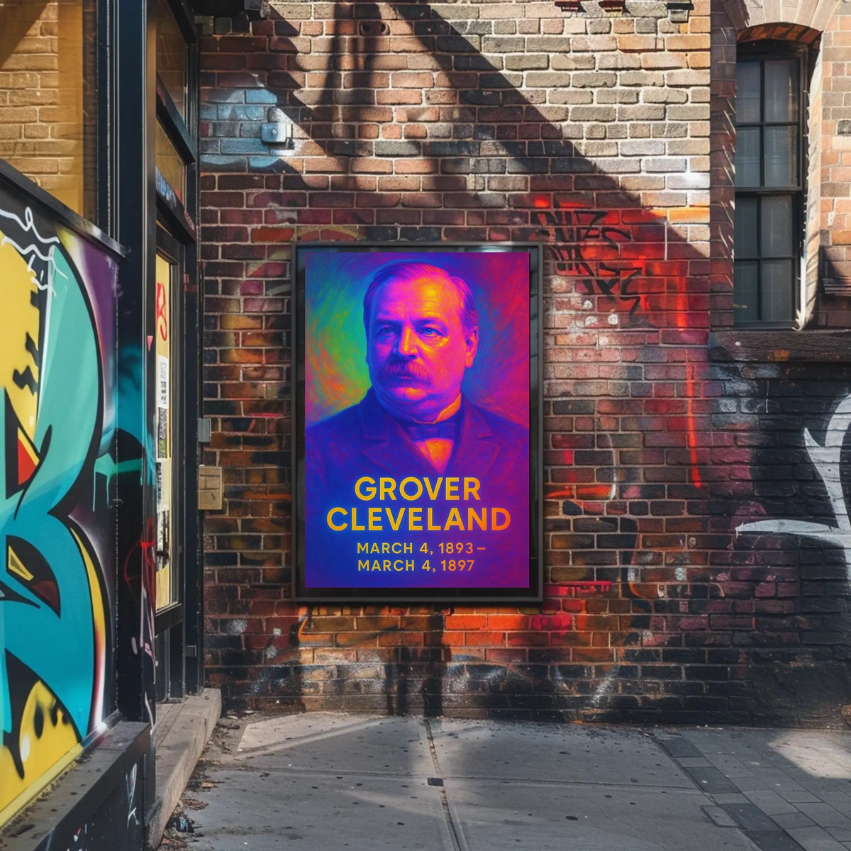 Grover Cleveland 24th President of the United States Neon Gradient Overlay Poster