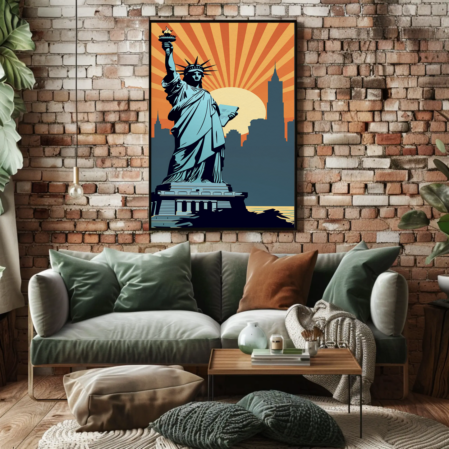 Statue Of Liberty New York Skyline Sunset Travel Poster