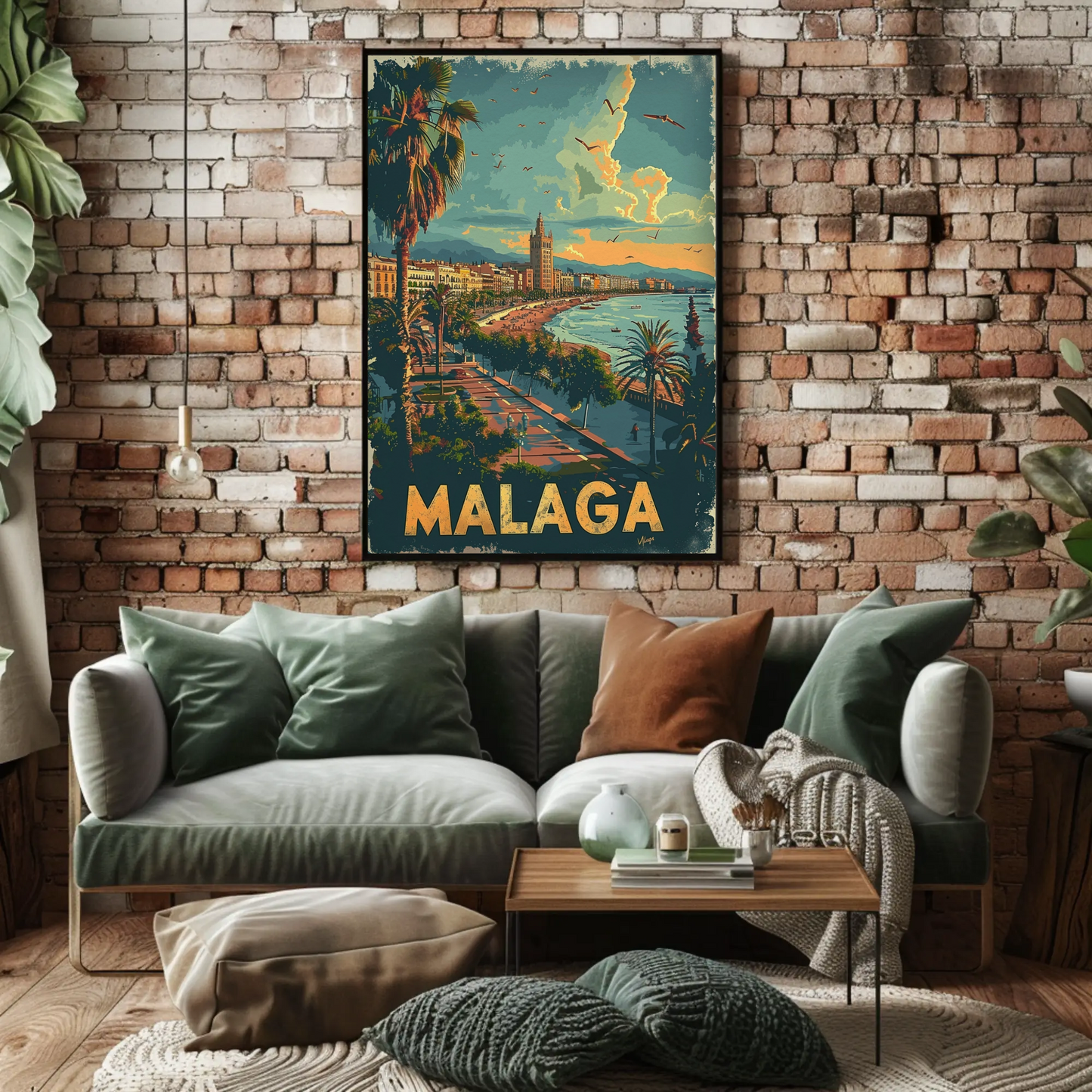 Malaga Sunset Beach Promenade Travel Poster