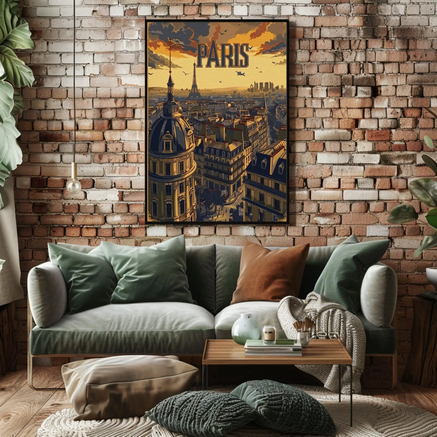 Paris Eiffel Tower Rooftop Sunset Travel Poster