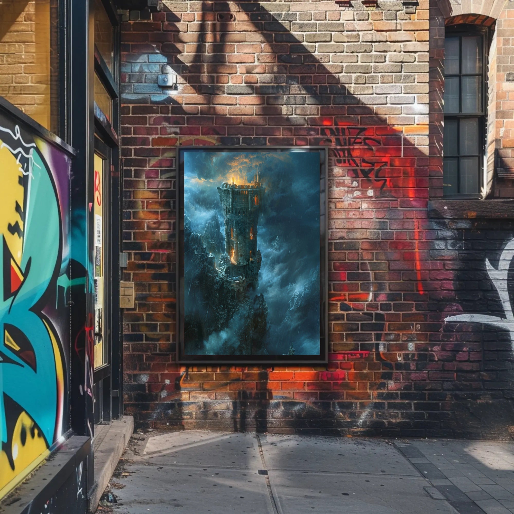 Towering Fortress in Majestic Mountains - Fantasy or Mythology Poster PosterGoat