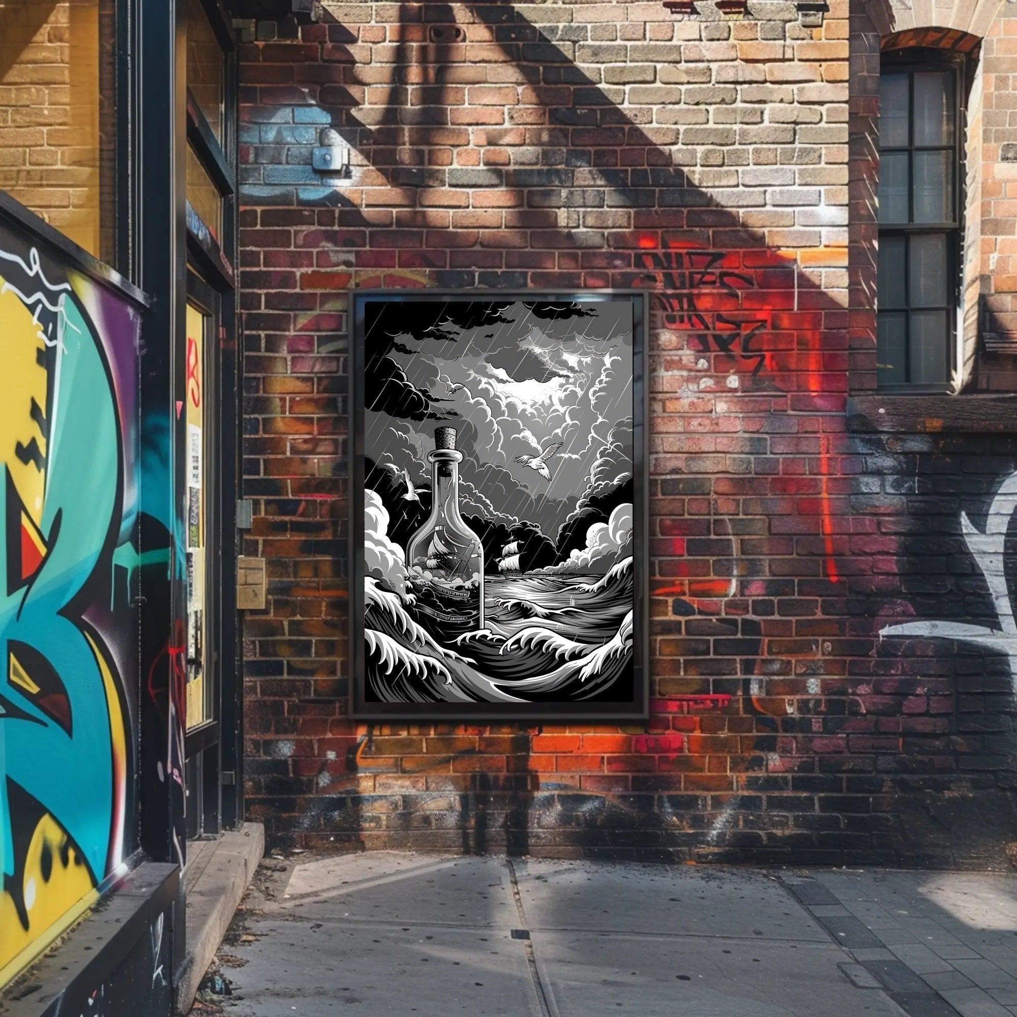 Stormy Seas in a Bottle Art Poster Print for Home Decor PosterGoat