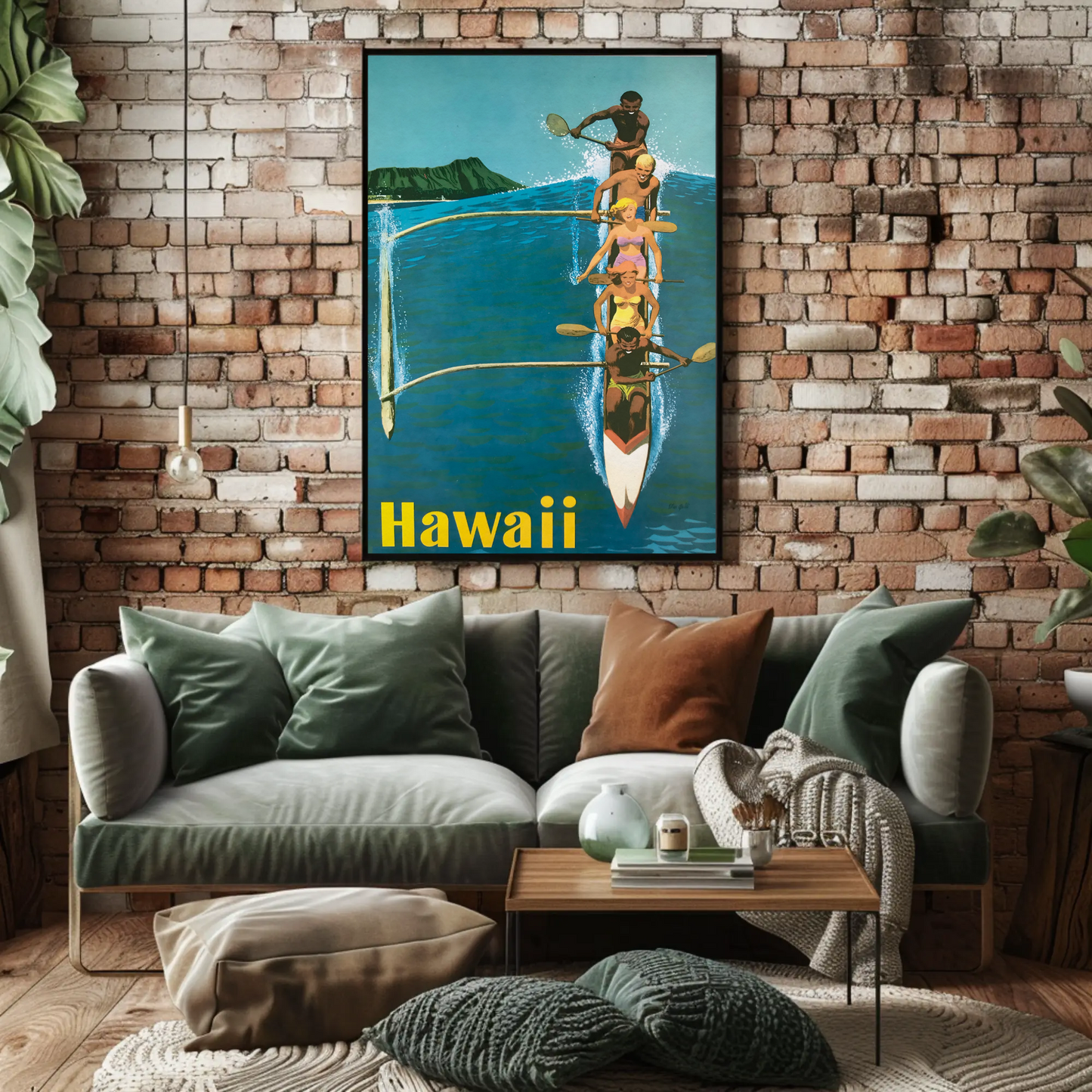 Hawaii Canoe Paddling Vintage Travel Poster Scene