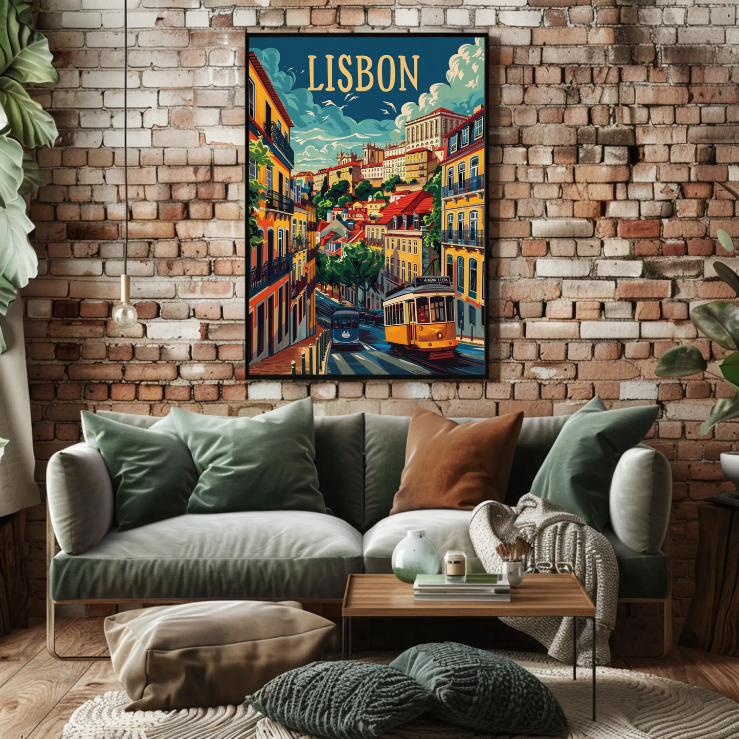 Lisbon Yellow Tram and Alfama Streets Travel Poster