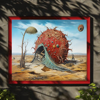 The poster presents a surreal, otherworldly landscape set in what appears to be Travel Poster