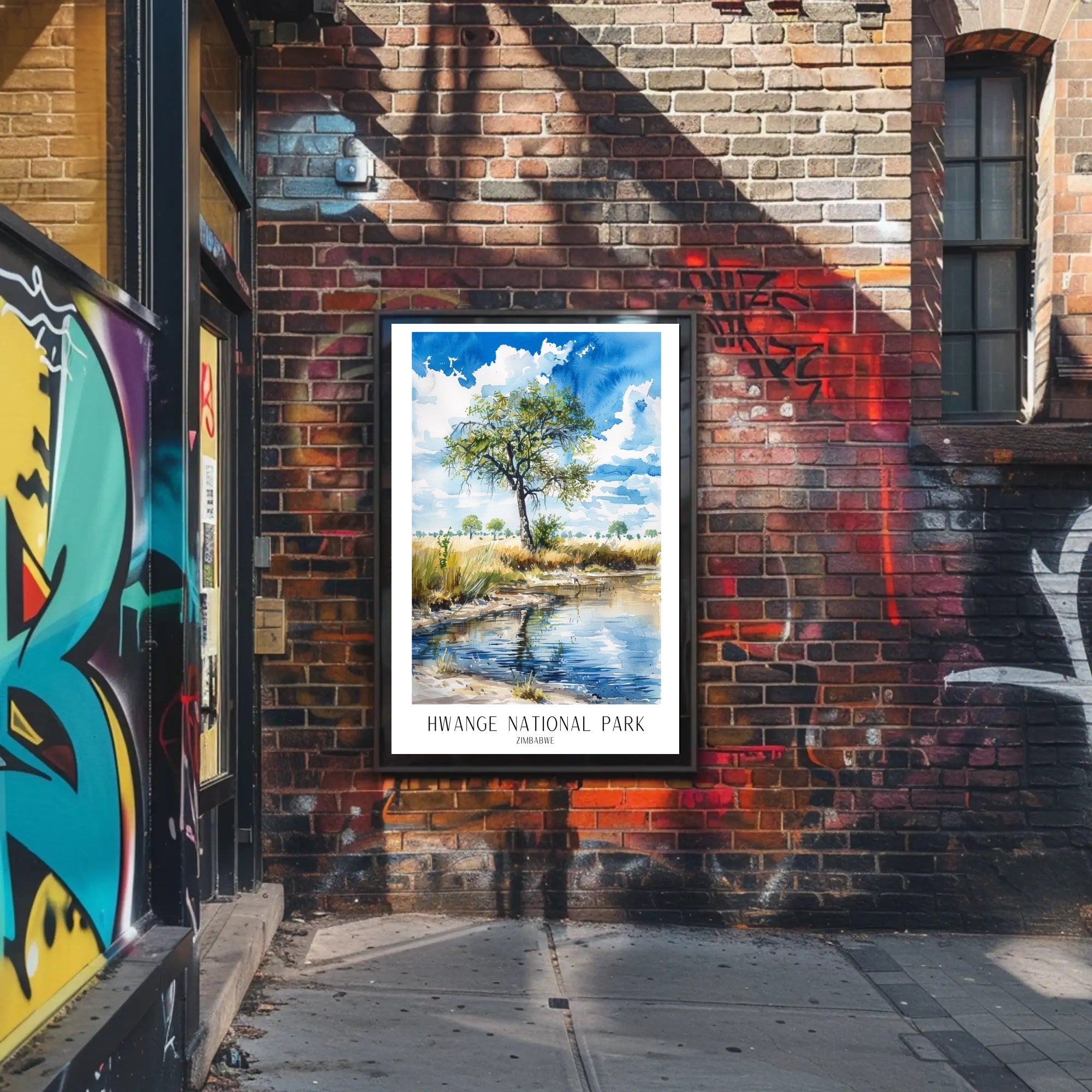 Hwange National Park Safari Landscape Watercolor National Park Poster PosterGoat