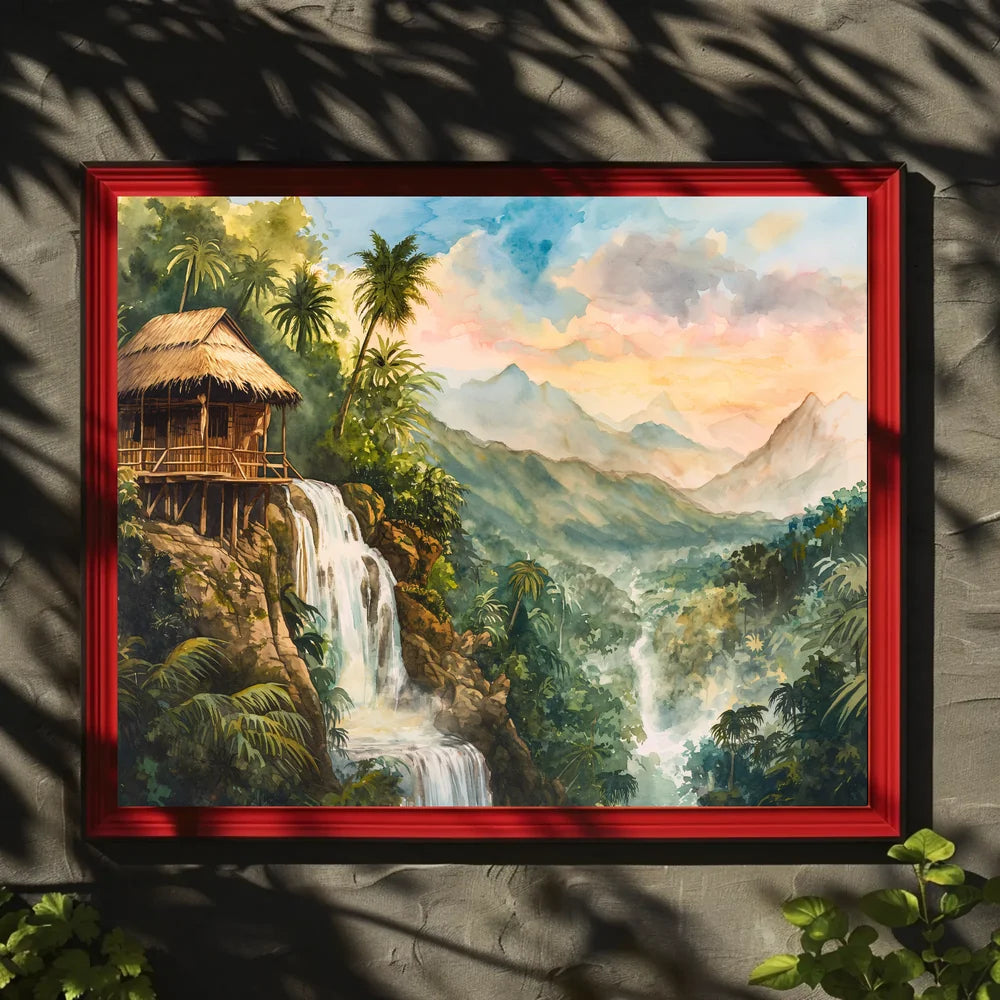 Serene Jungle Waterfall Escape Art Poster