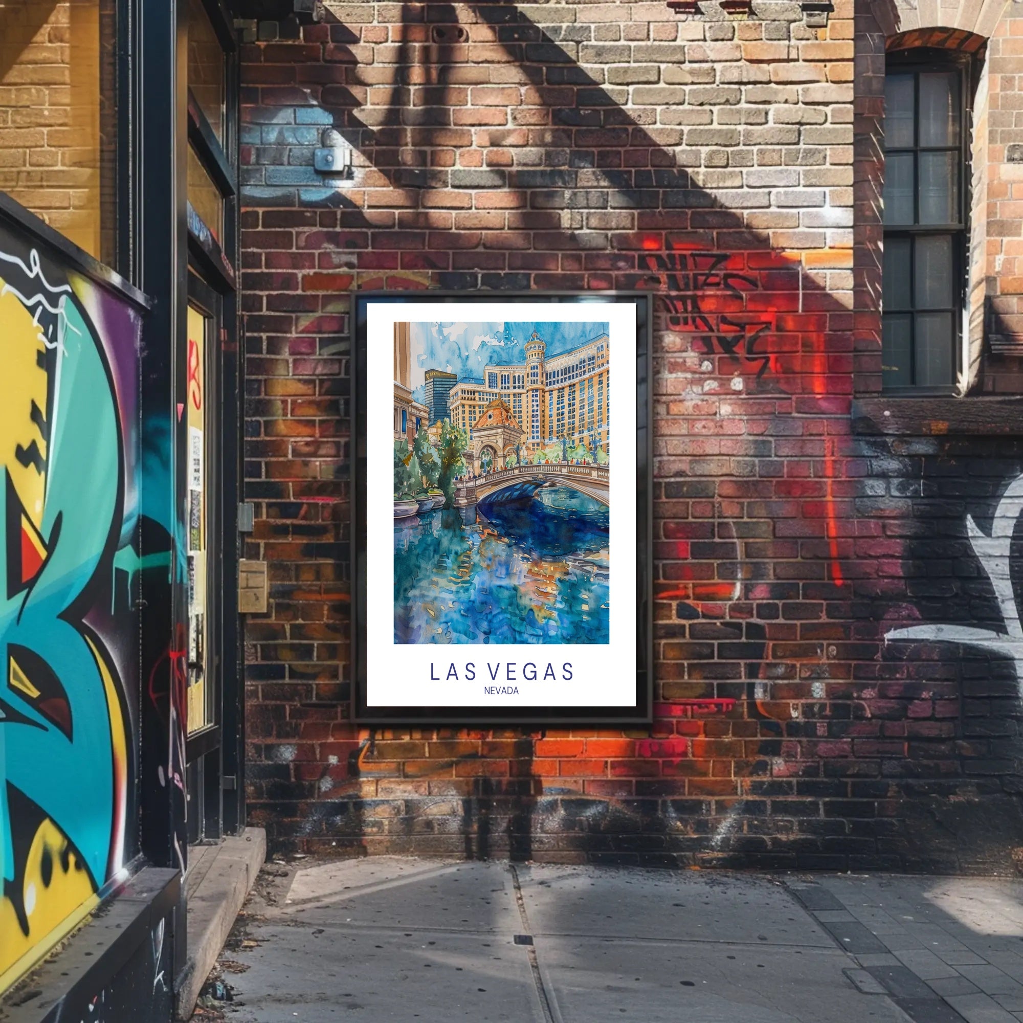 Vibrant Las Vegas Cityscape Watercolor Travel Poster PosterGoat