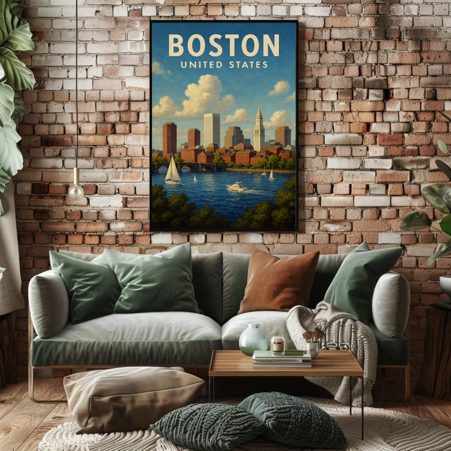 Boston United States Sailboats And Skyline Travel Poster