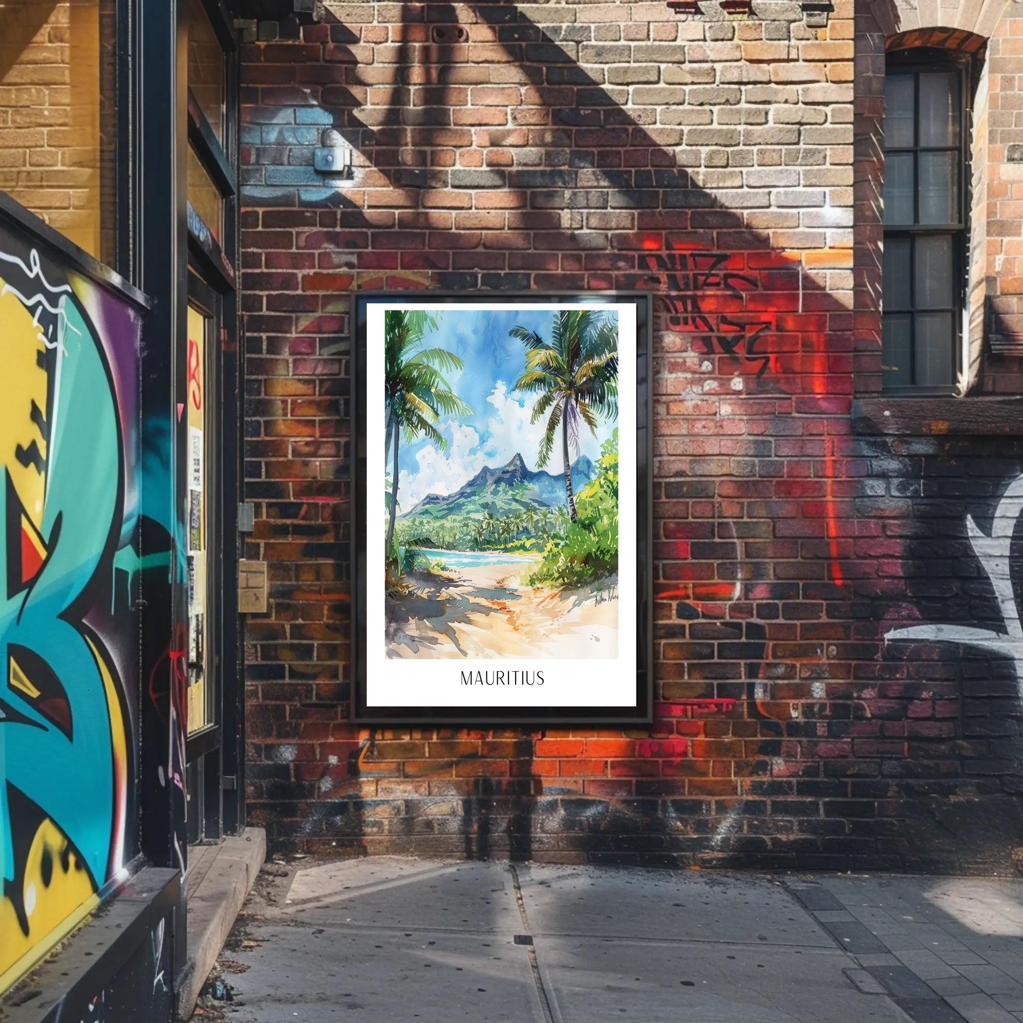 Mauritius Watercolor Landscape Travel Poster PosterGoat