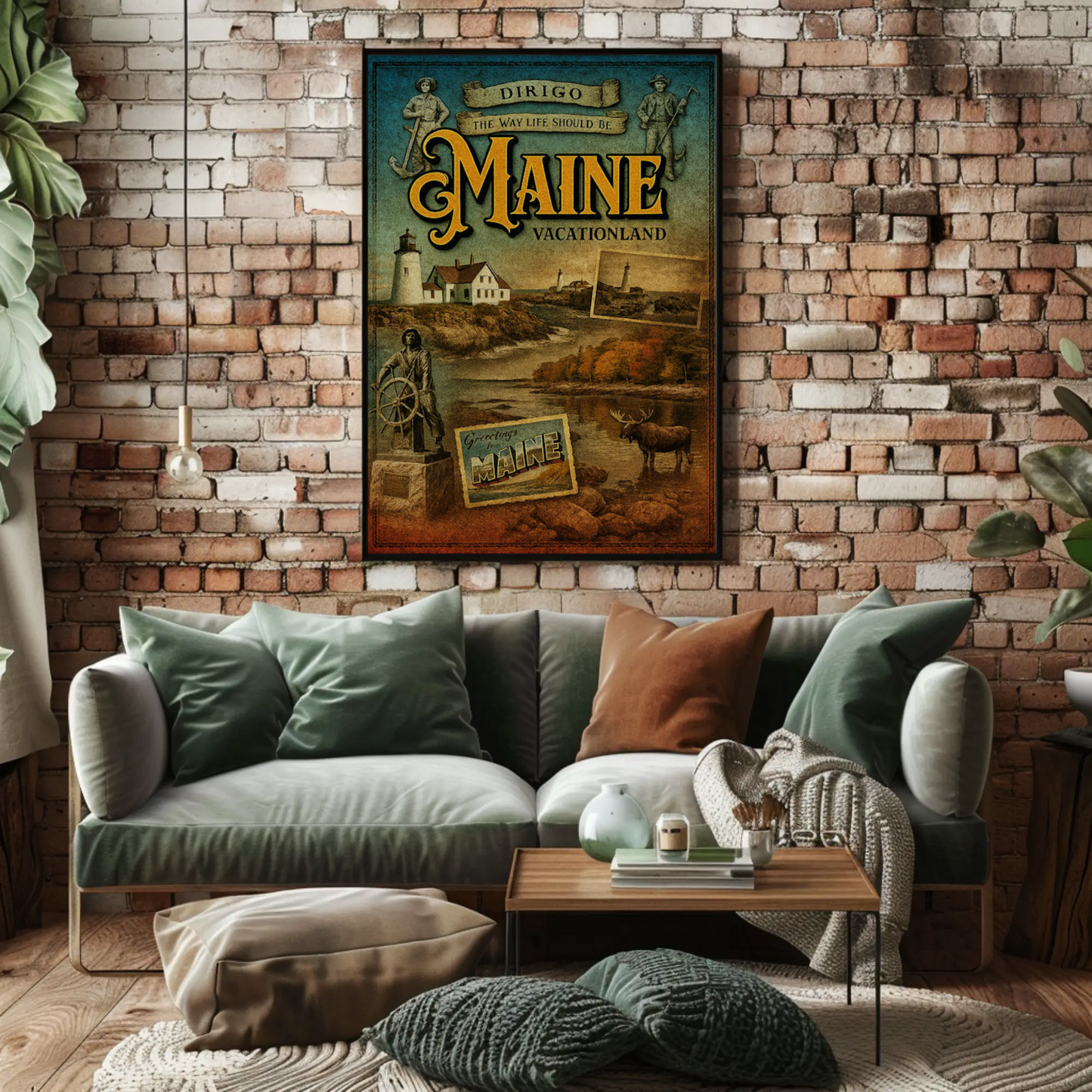 Maine Vacationland Vintage Postcard Style Travel Poster