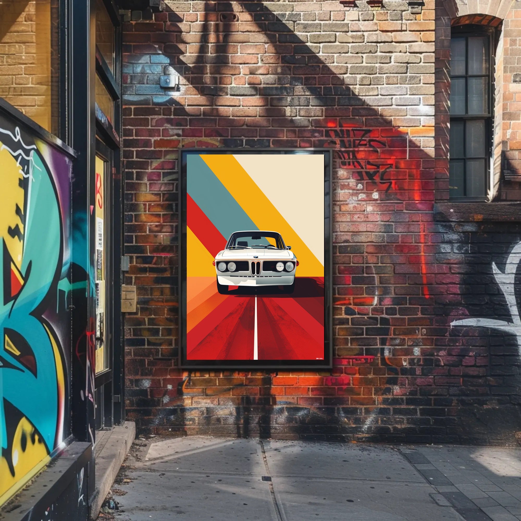 Classic White Car Adventure Vibrant Abstract or Artistic Poster PosterGoat