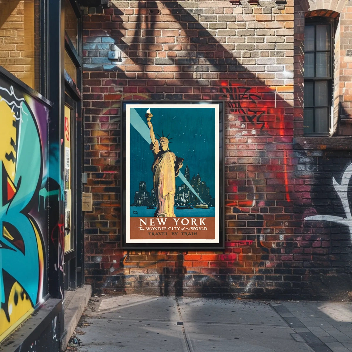 New York City Travel Spotlight Poster Vintage Wall Art