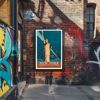 New York City Travel Spotlight Poster Vintage Wall Art