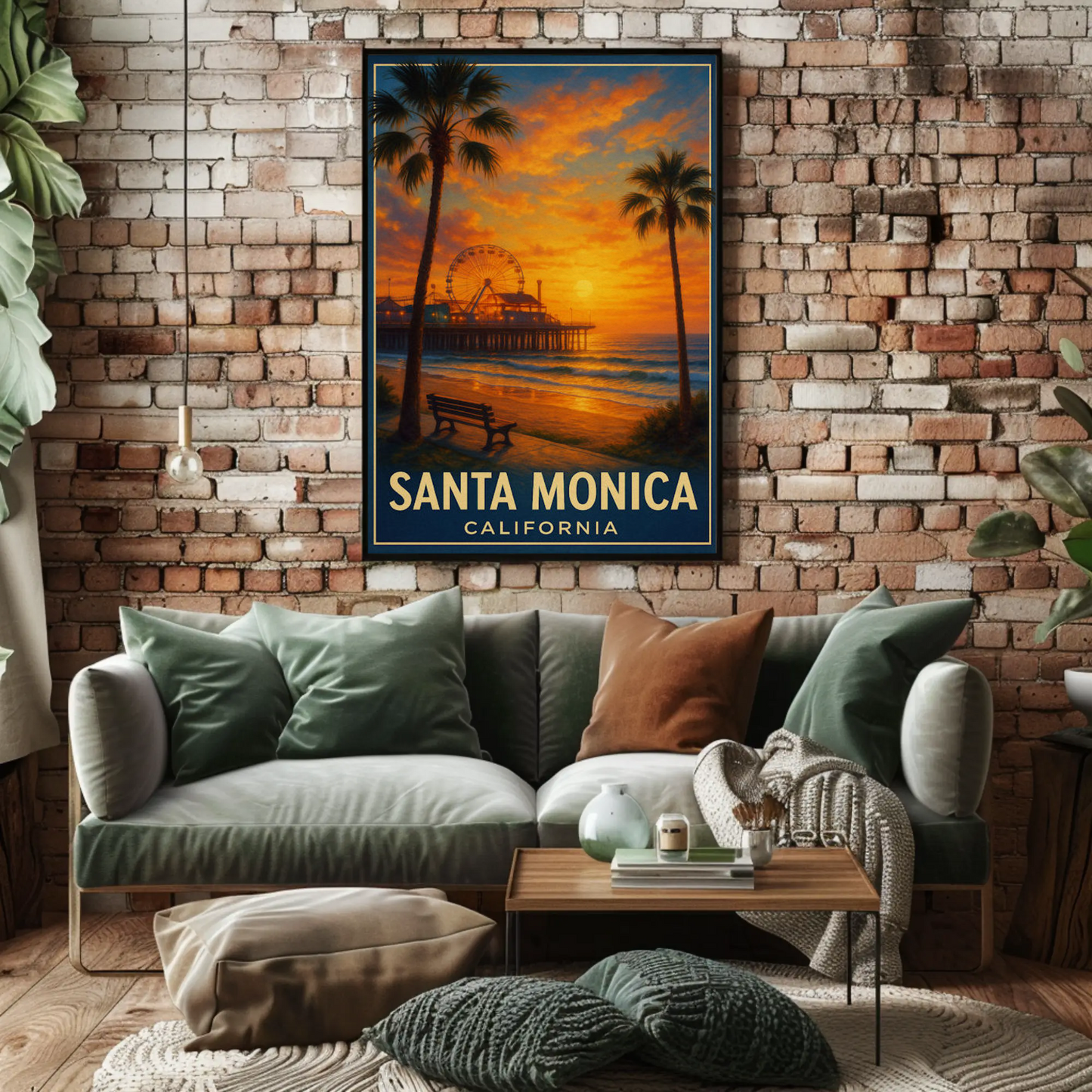 Santa Monica California Pier Ferris Sunset Beach Poster Poster