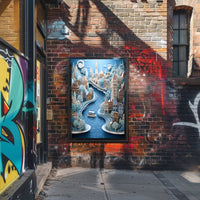 Whimsical River Cityscape Poster