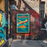 Hawaiian Adventure Scenic Flight Vintage Travel Poster