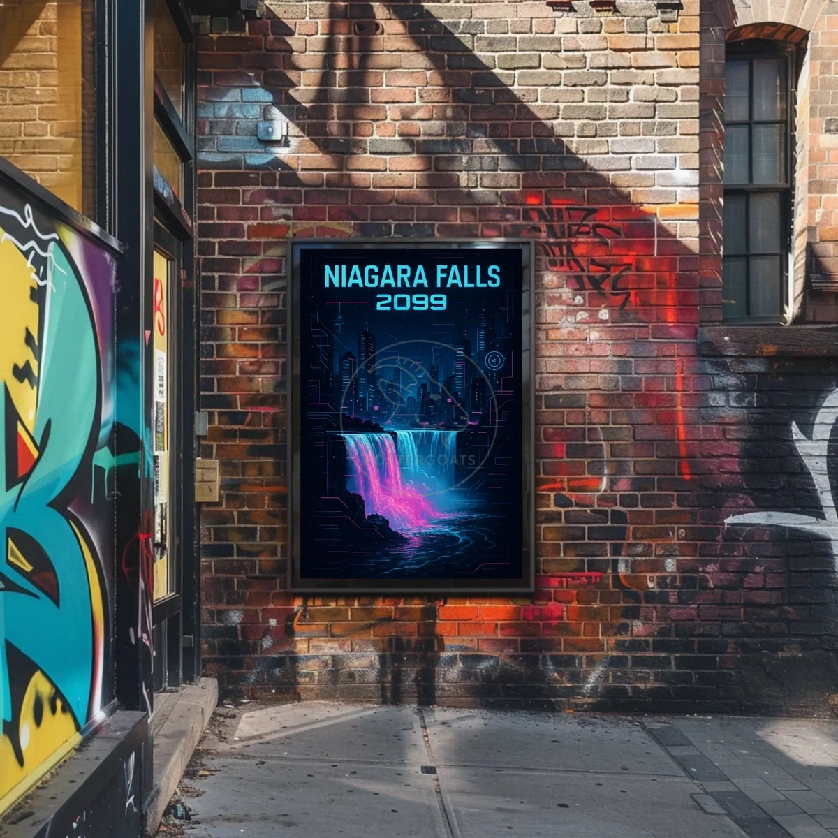 Futuristic Neon Niagara Falls Art Print - Futuristic Sci-Fi Poster