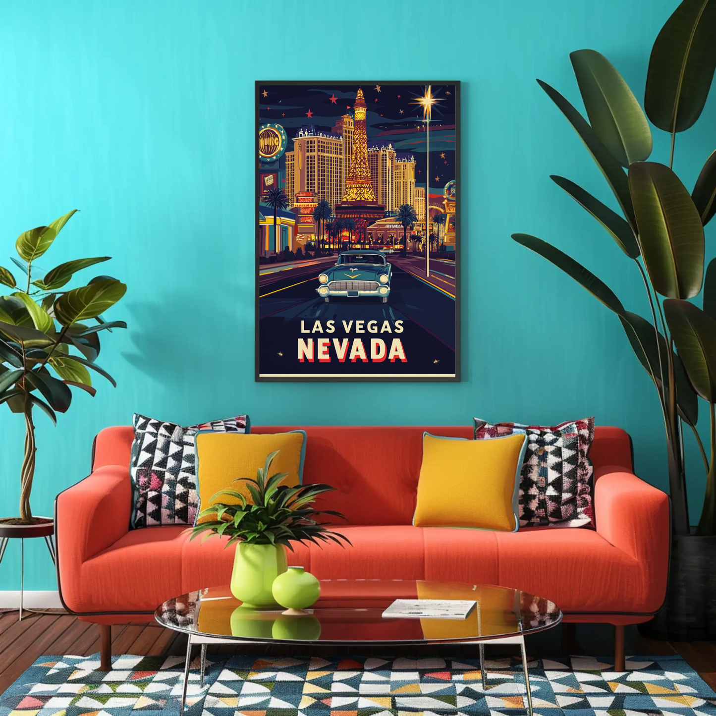 Vintage Poster Las Vegas Retro Strip Car