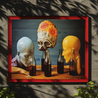 Surreal Mannequin Heads at Table - Abstract Artistic Poster
