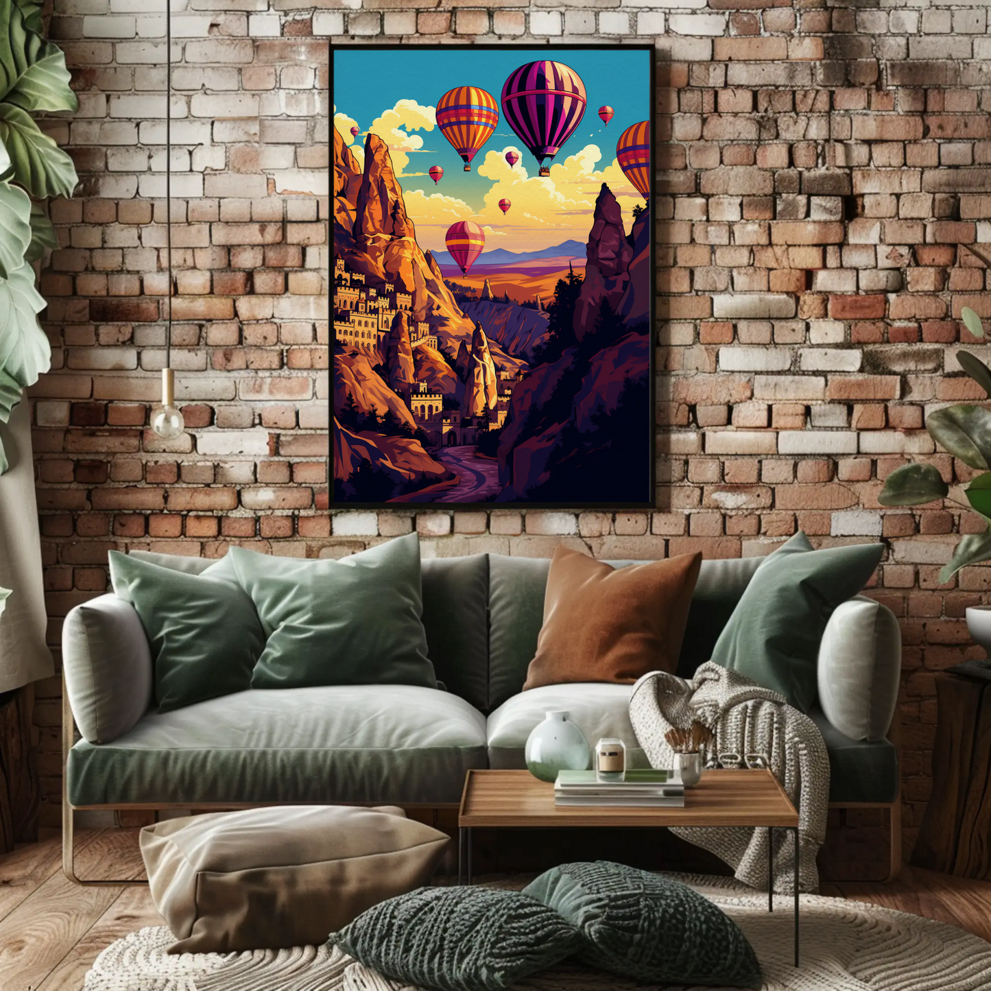 Cappadocia Hot Air Balloons Rock Formations Sky Travel Poster