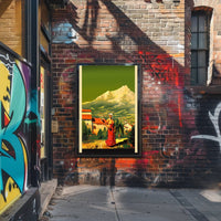 Serene Mountain Village with Traditional Attire Poster