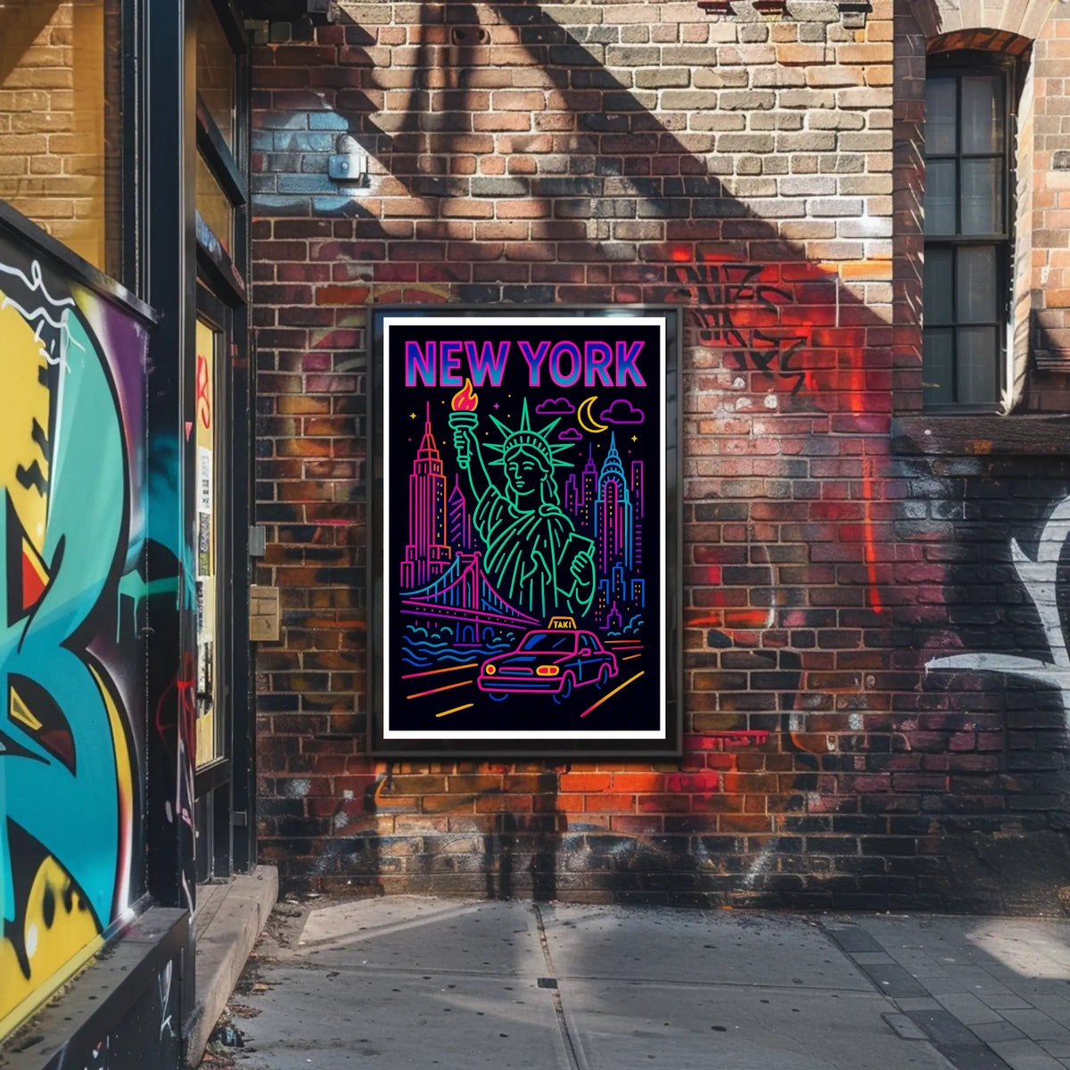 Neon New York Cityscape Vibrant Poster Modern Wall Art