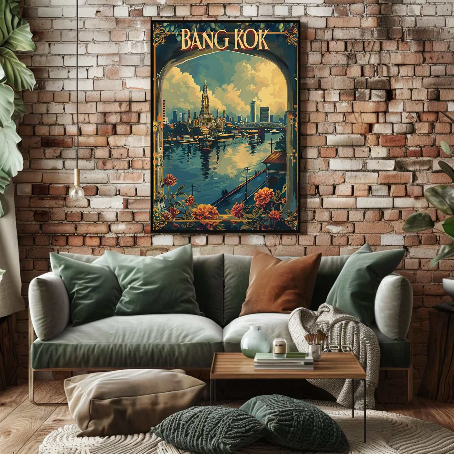 Bangkok Wat Arun Flowers Riverside City Thailand Travel Poster