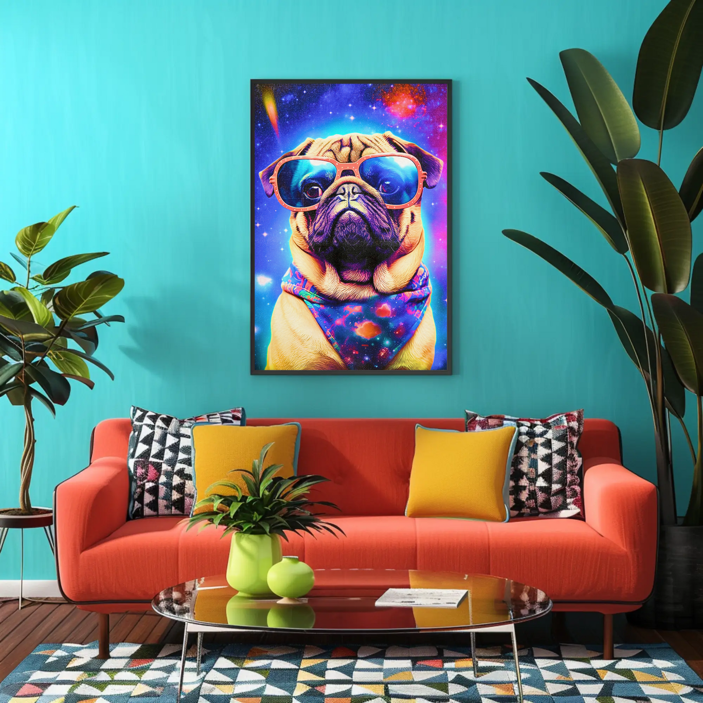 Space Pug Dog Neon Galaxy Glasses Cool Poster Art