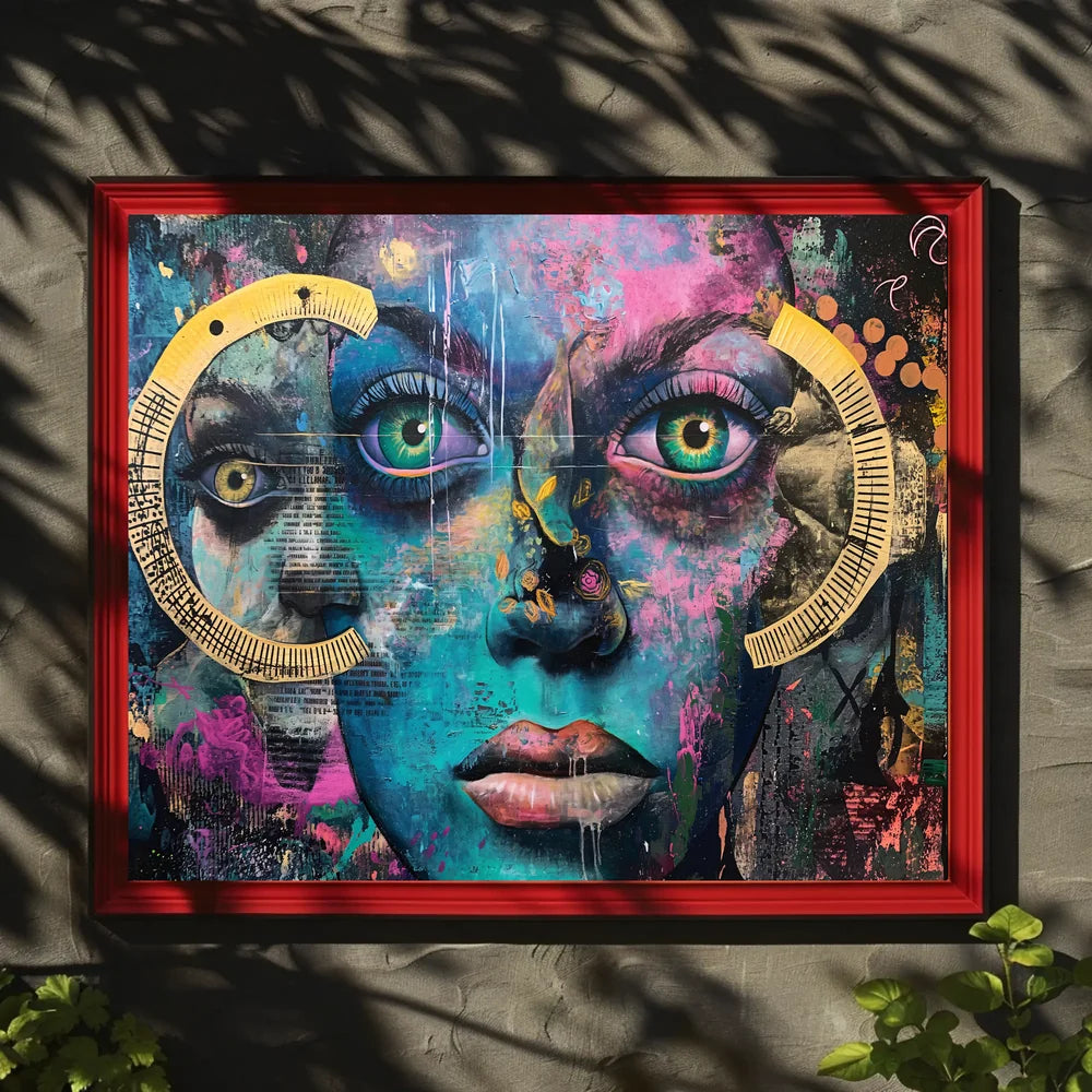 Surreal Vibrant Collage Poster with Colorful Eyes