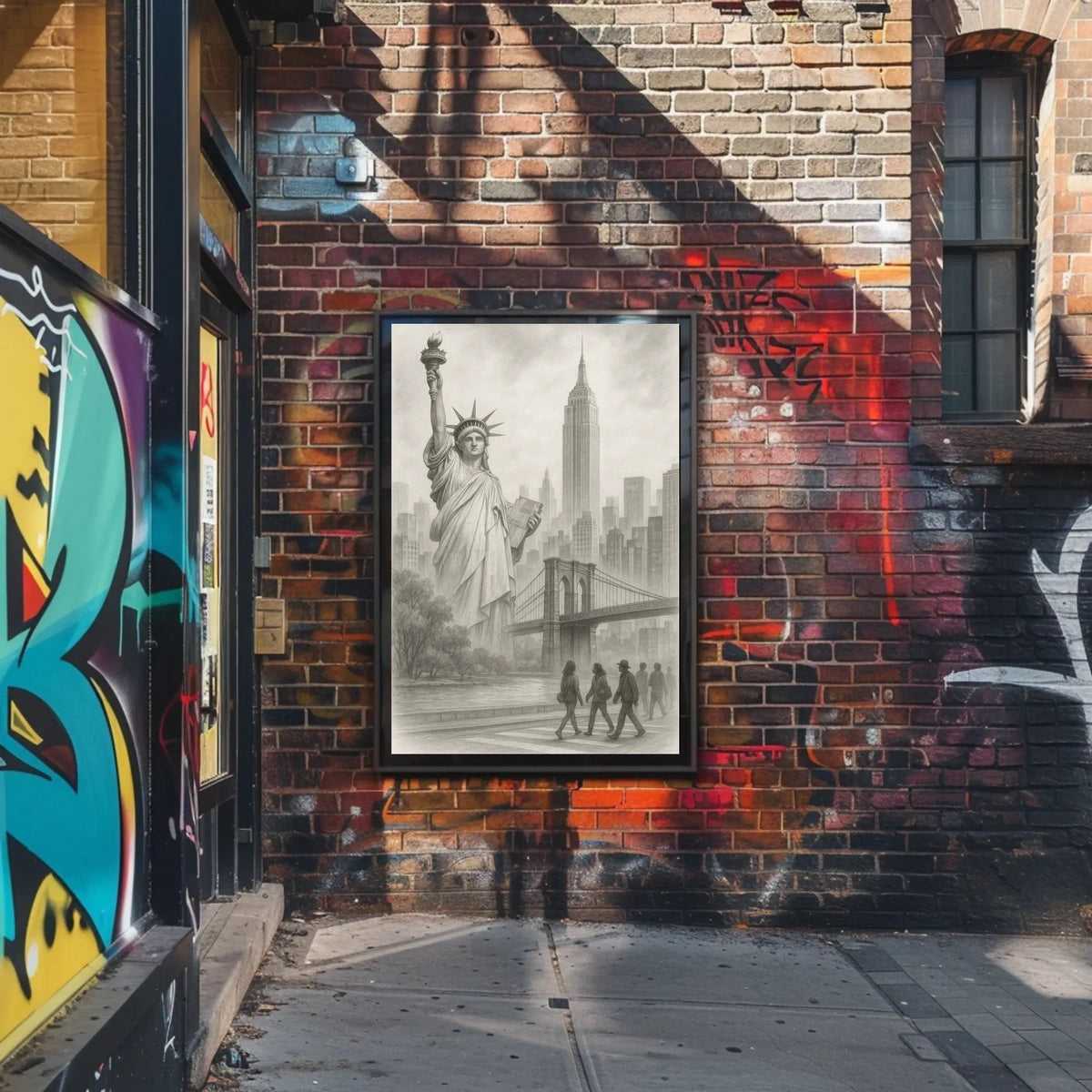 New York City Iconic Landmarks Poster Vintage Wall Art