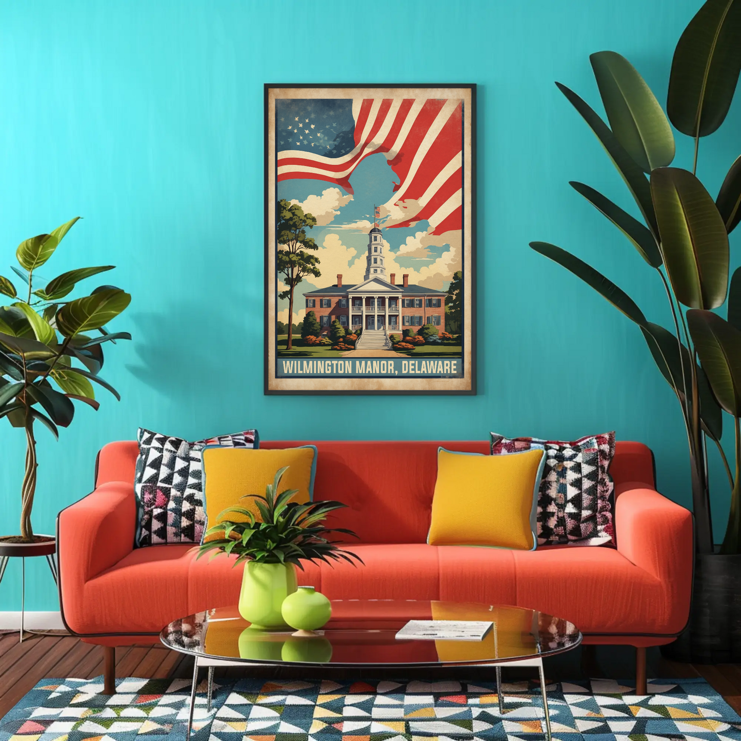Wilmington Manor Delaware Capitol Flagscape Vintage Travel Poster