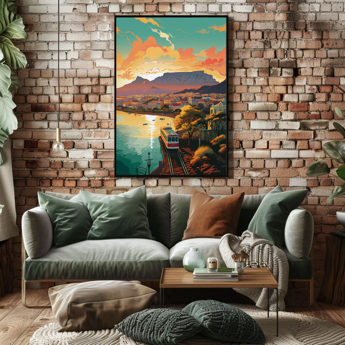 Cape Town Railway Train Coastal View Sunset Travel Poster