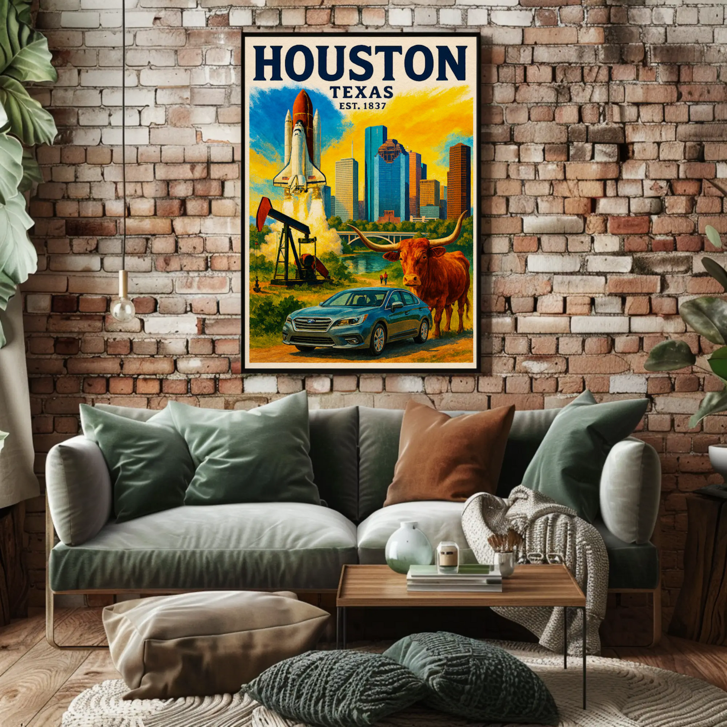 Houston Texas Longhorn Space Skyline Art Poster