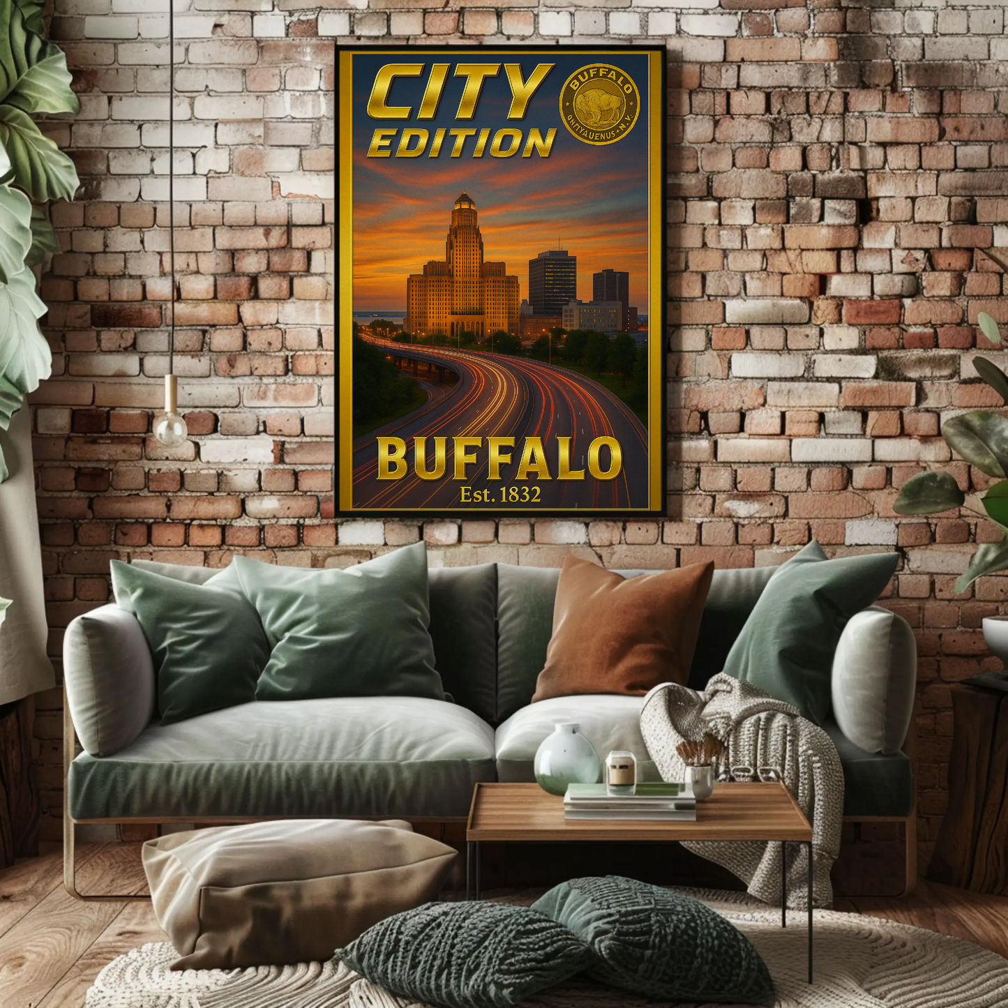Buffalo New York Skyline Highway Sunset Poster Poster