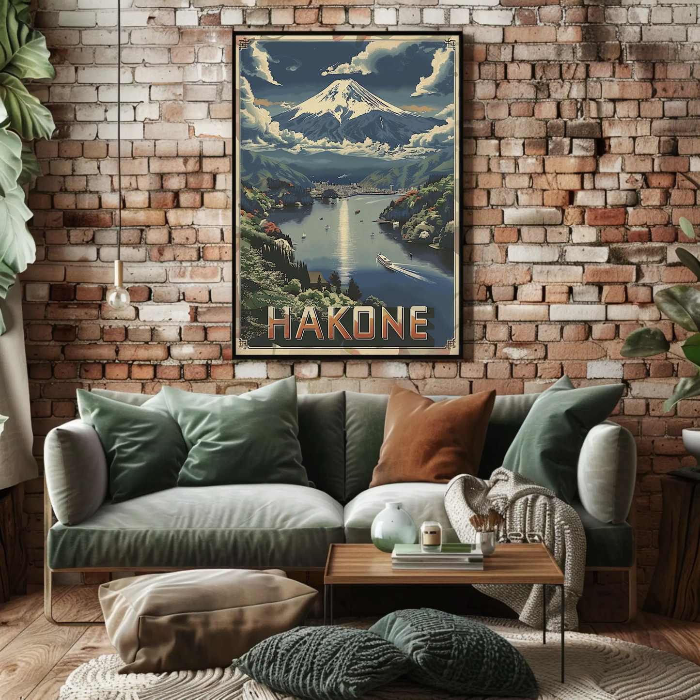 Hakone Japan Sailboat Lake Fuji Peaceful Scene Travel Poster