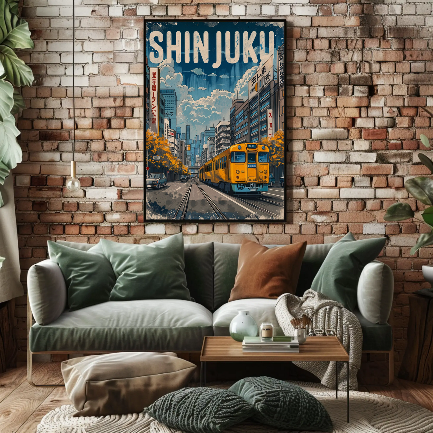 Shinjuku Tokyo Yellow Train Street City Travel Poster