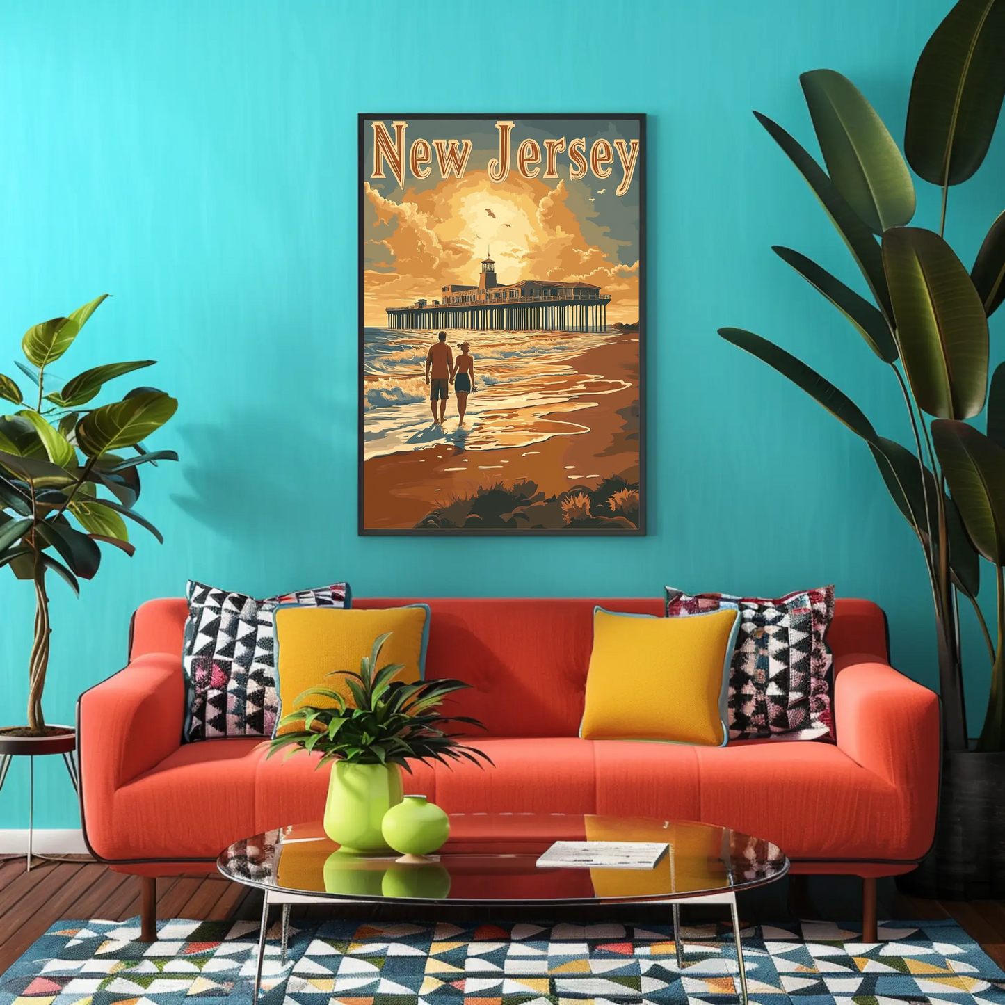 New Jersey Vintage Poster - Sunset at the Pier