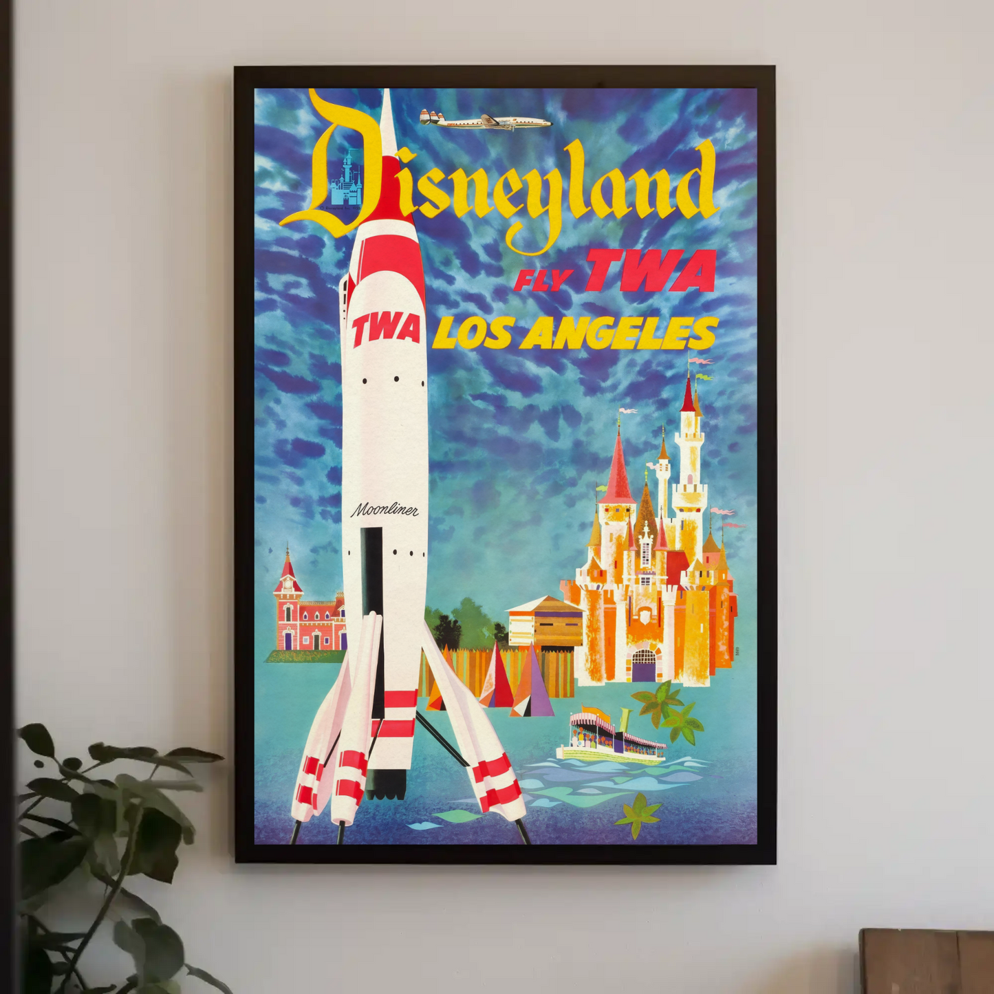 1955 TWA Disneyland Moonliner Advertising Travel Poster