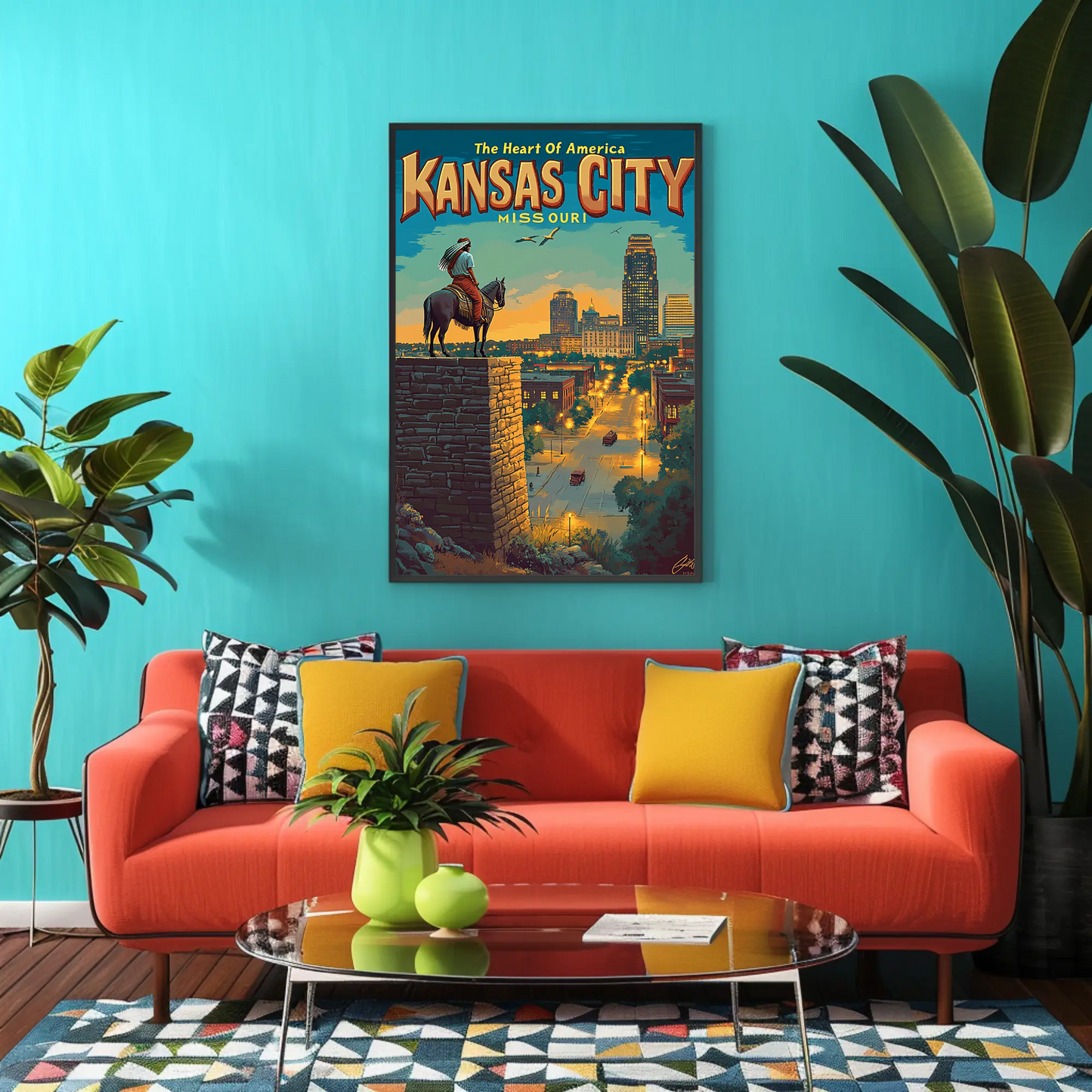 Kansas City The Heart of America Overlook Vintage Travel Poster