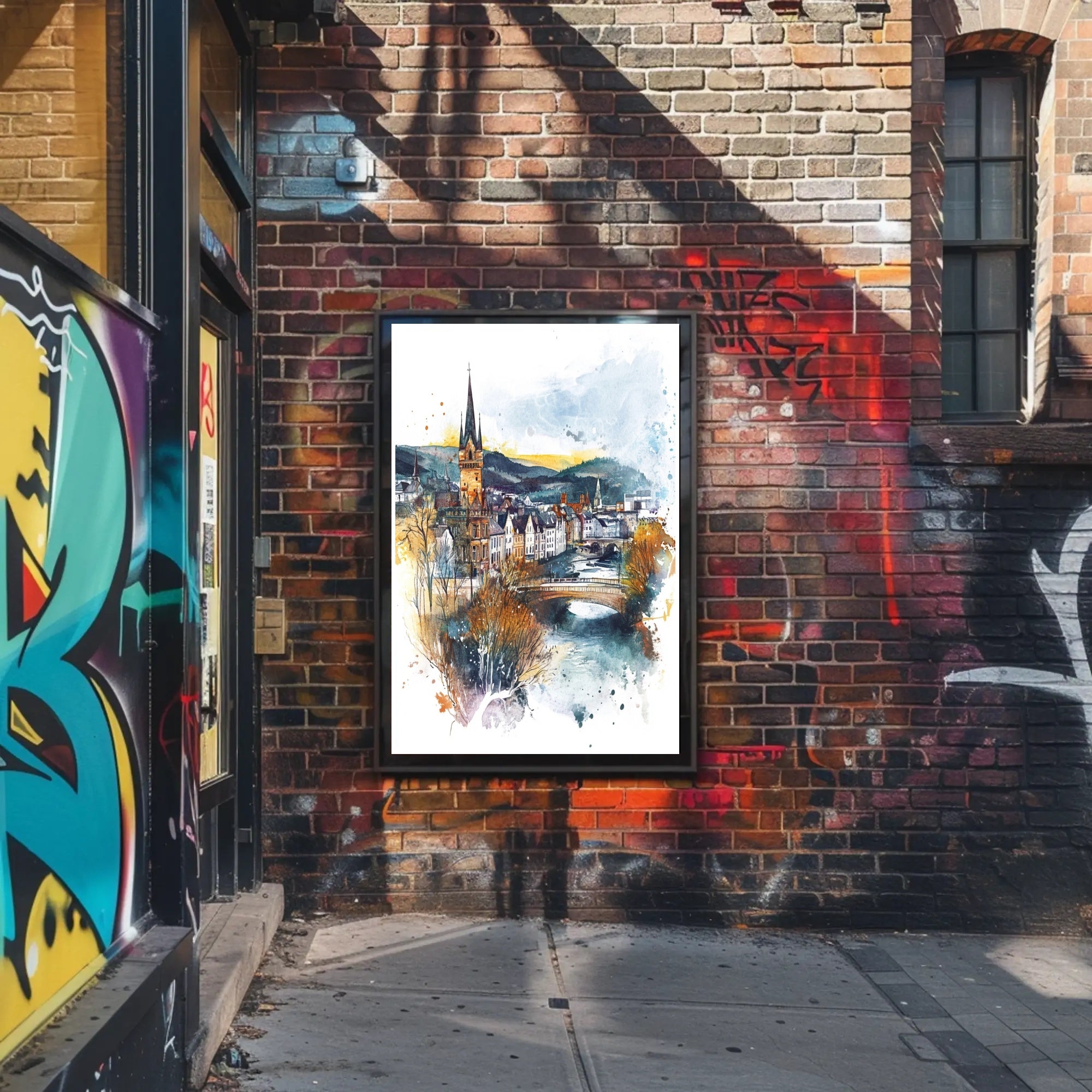 Enchanting Riverside Town Poster PosterGoat