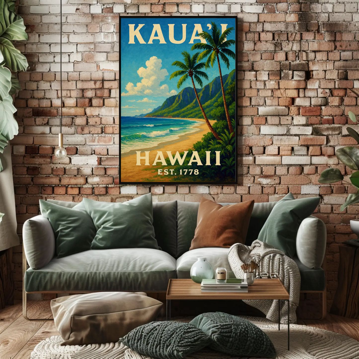 Kauai Hawaii Beach Palm Trees Ocean Sunset Poster Poster