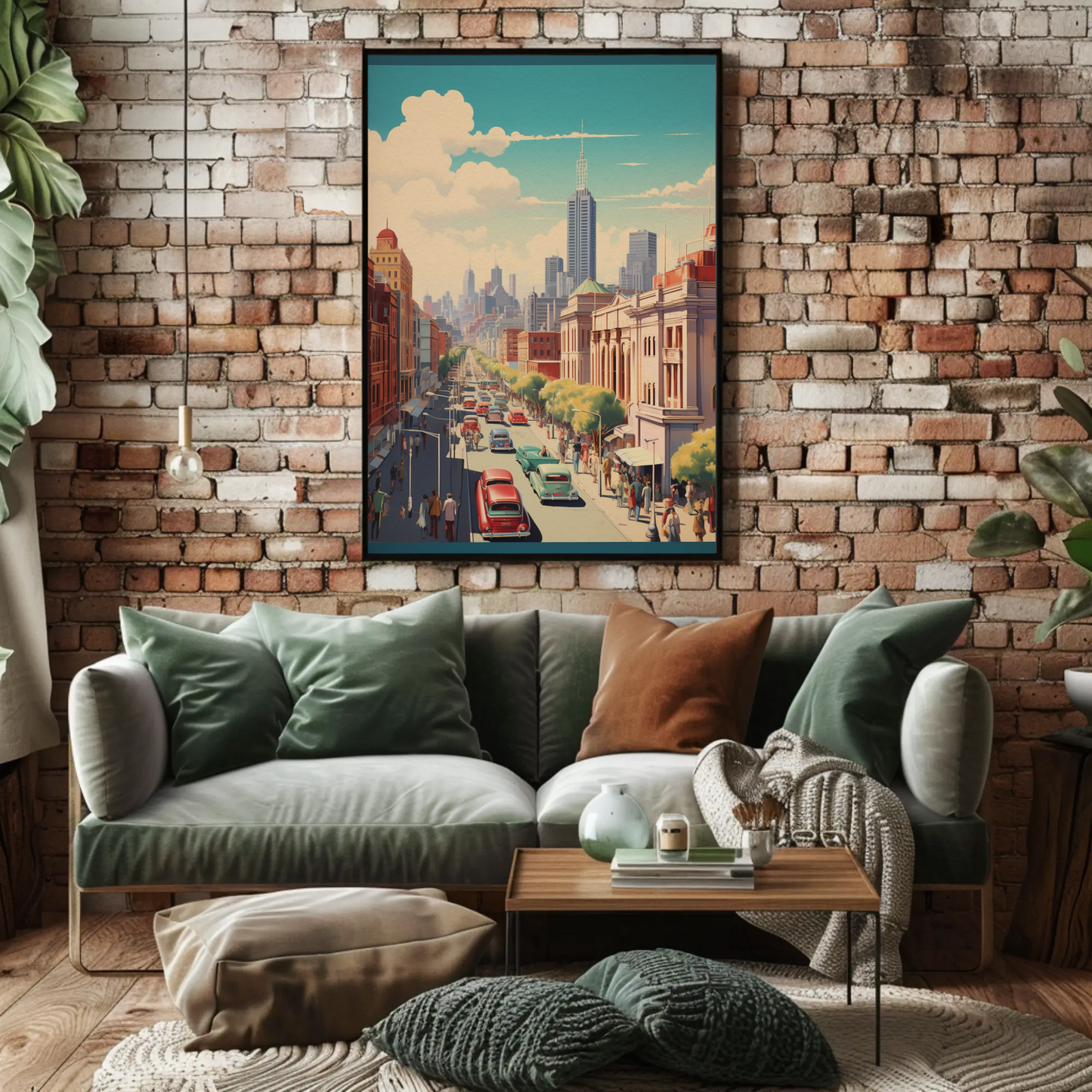 Melbourne Cityscape Vintage Skyline Street Travel Poster