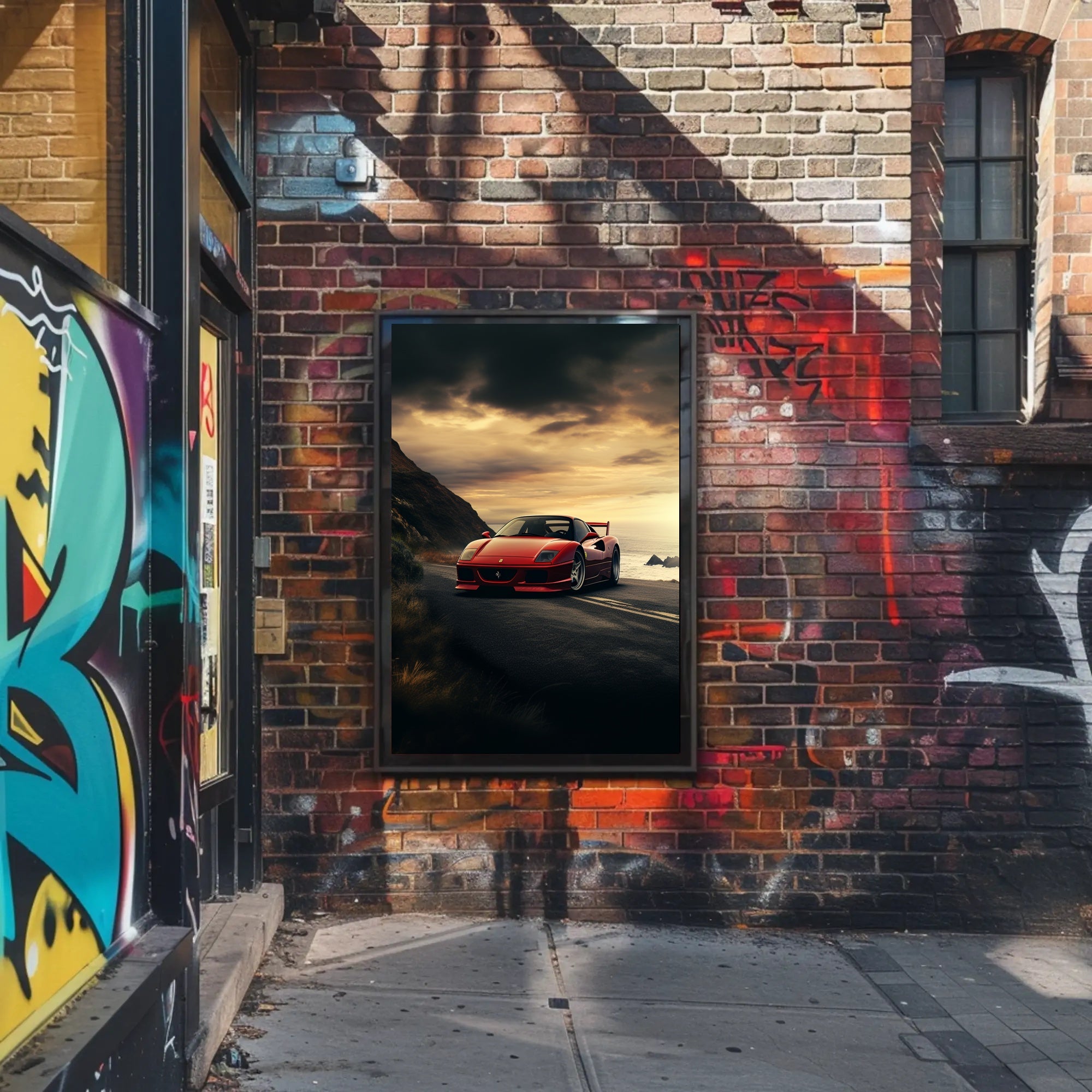 Sunset Drive Red Sports Car Poster