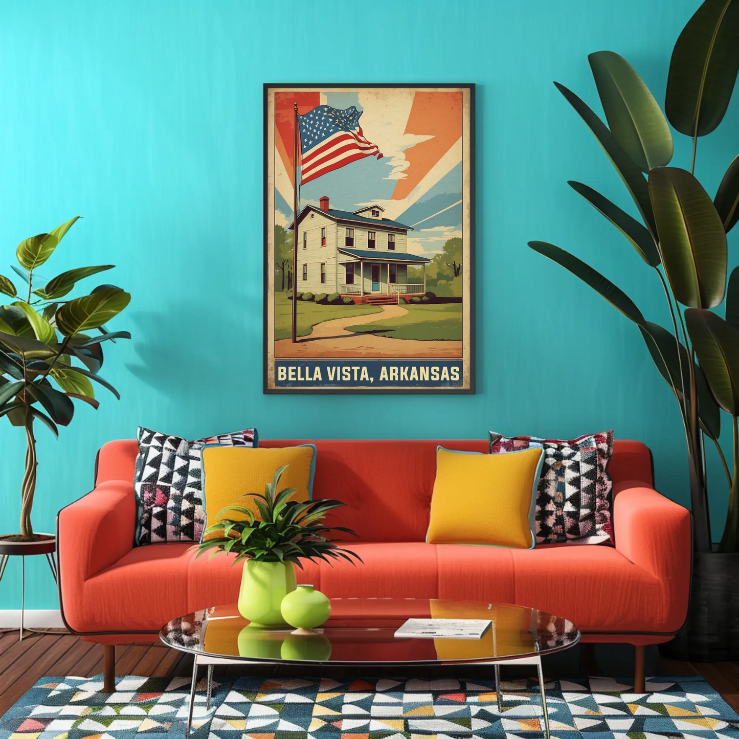 Bella Vista Arkansas Flag Home Vintage Travel Poster